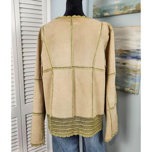 Suede Essentials Crochet Jacket Womens XL Leather Hippy Boho Music Festival - Picture 4 of 10